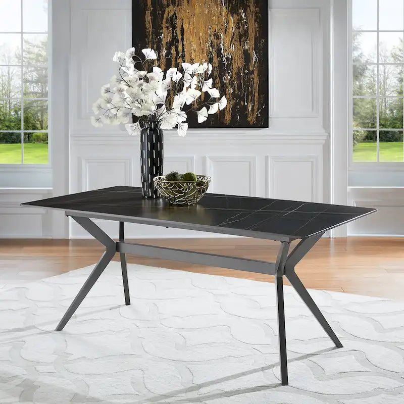 Table à manger tréteaux métal gris et plateau bois style Mid-Century Modern