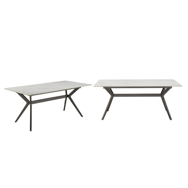 Table à manger tréteaux métal gris et plateau bois style Mid-Century Modern