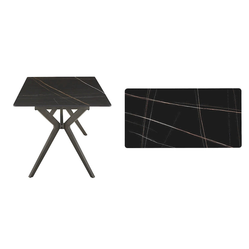 Table à manger tréteaux métal gris et plateau bois style Mid-Century Modern