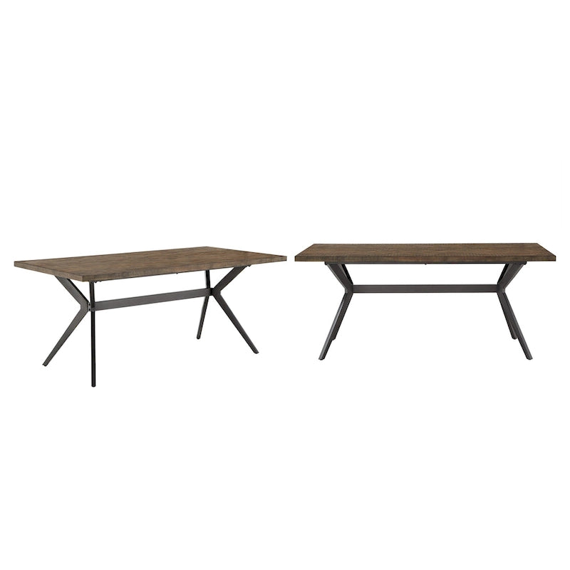 Table à manger tréteaux métal gris et plateau bois style Mid-Century Modern