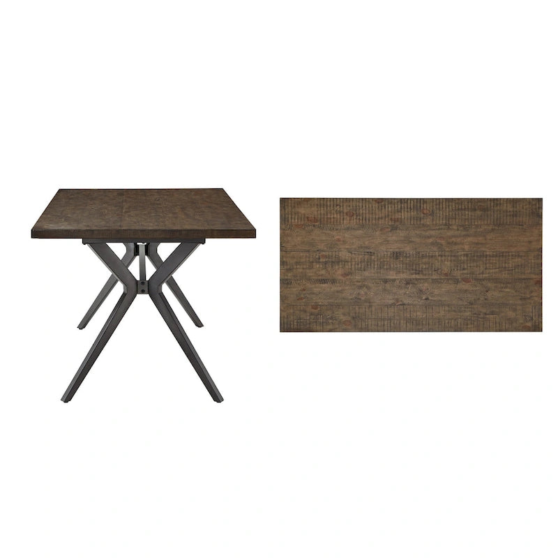 Table à manger tréteaux métal gris et plateau bois style Mid-Century Modern