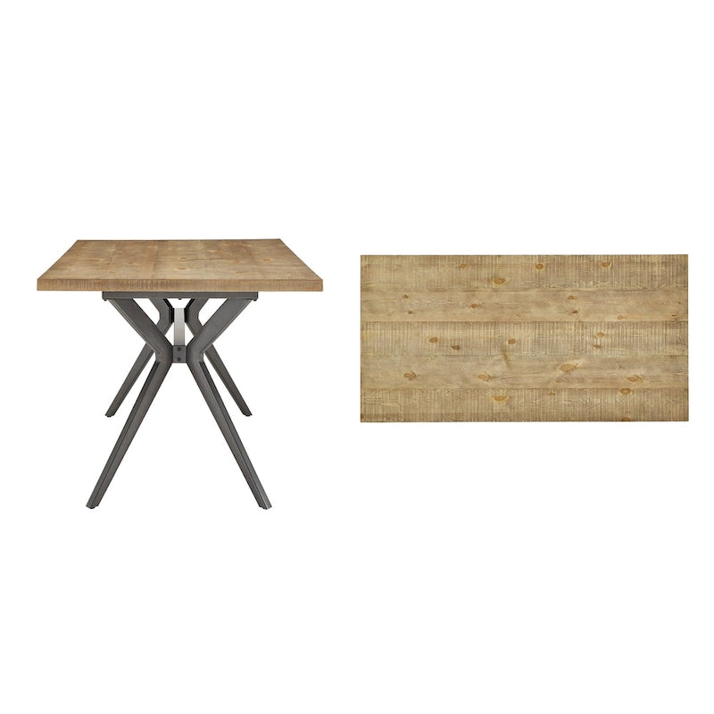 Table à manger tréteaux métal gris et plateau bois style Mid-Century Modern