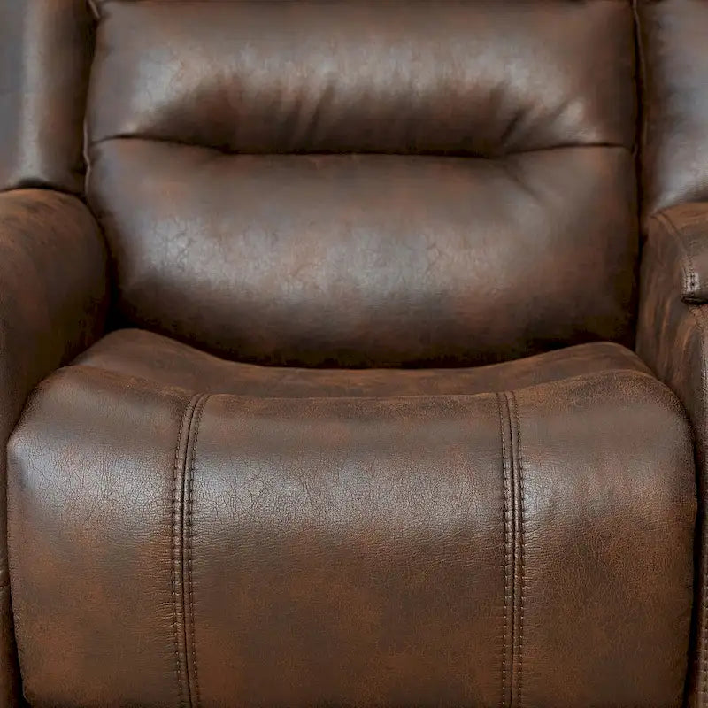 Fauteuil inclinable électrique en similicuir marron avec dossier haut, clous décoratifs et appuie-tête réglable avec port USB