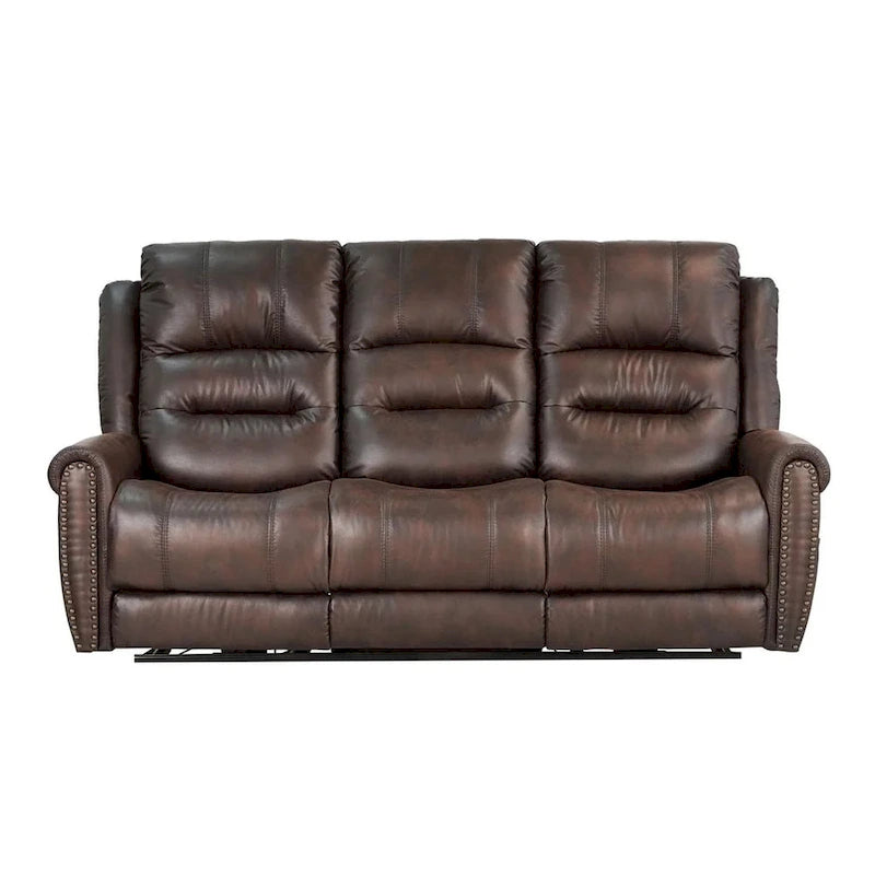 Fauteuil inclinable électrique en similicuir marron avec dossier haut, clous décoratifs et appuie-tête réglable avec port USB