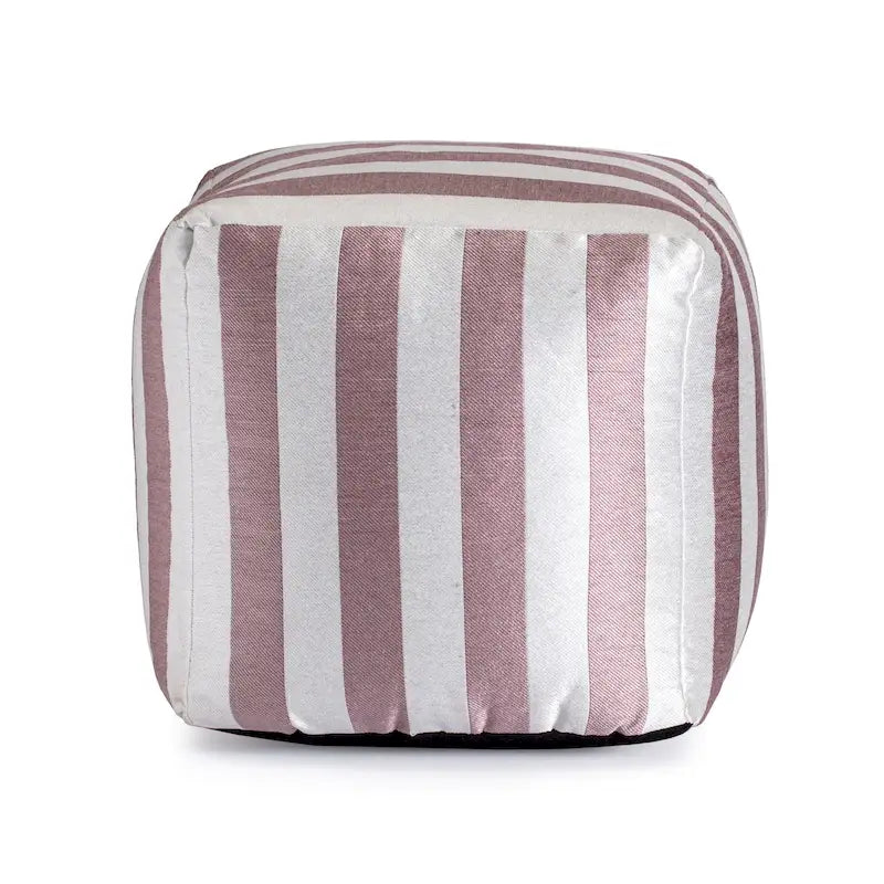 Pouf ottoman carré tissé Jacquard à rayures roses et blanches pour l'intérieur et l'extérieur