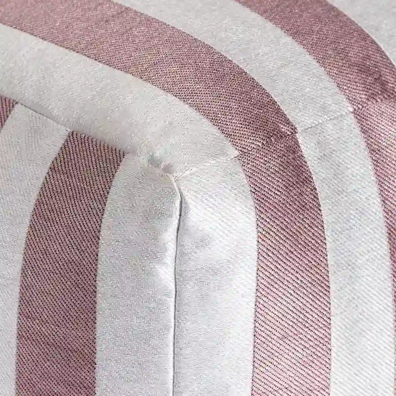 Pouf ottoman carré tissé Jacquard à rayures roses et blanches pour l'intérieur et l'extérieur