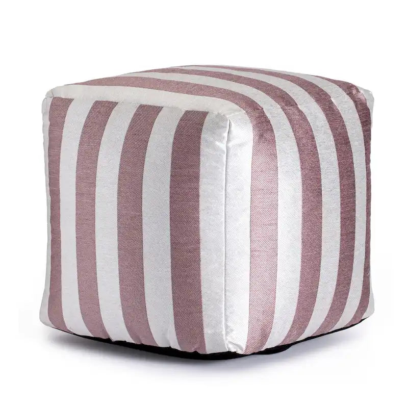 Pouf ottoman carré tissé Jacquard à rayures roses et blanches pour l'intérieur et l'extérieur