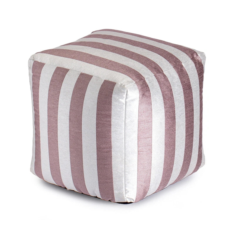 Pouf ottoman carré tissé Jacquard à rayures roses et blanches pour l'intérieur et l'extérieur