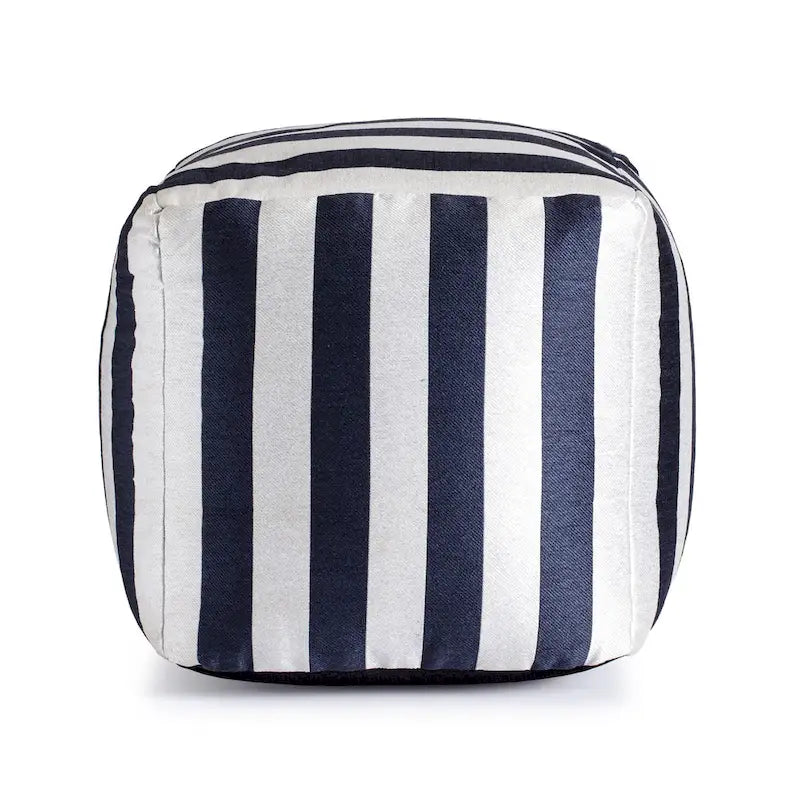 Pouf ottoman carré tissé Jacquard à rayures roses et blanches pour l'intérieur et l'extérieur
