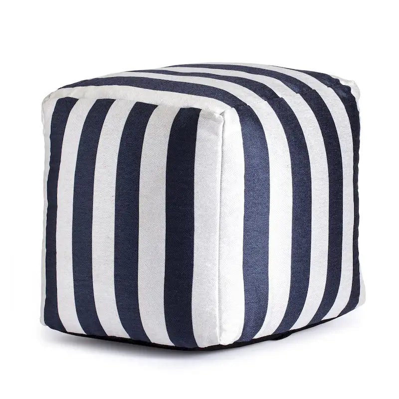 Pouf ottoman carré tissé Jacquard à rayures roses et blanches pour l'intérieur et l'extérieur