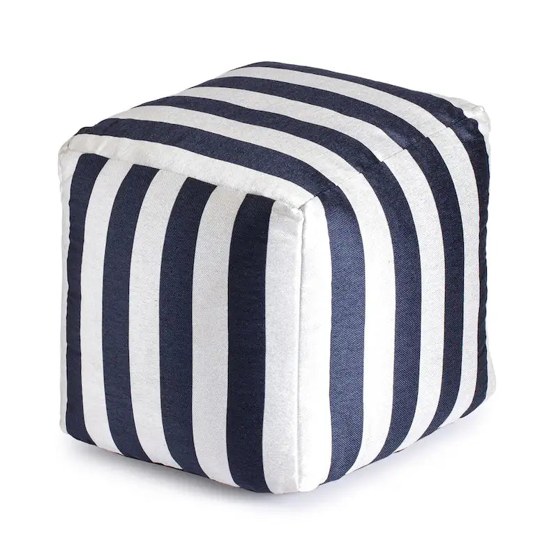 Pouf ottoman carré tissé Jacquard à rayures roses et blanches pour l'intérieur et l'extérieur