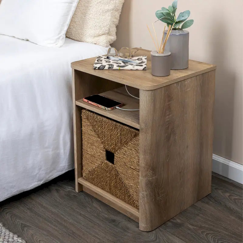 Table d'appoint avec grain de bois de chêne côtier et étagère ouverte de rangement