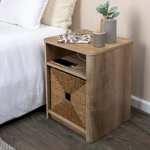 Table d'appoint avec grain de bois de chêne côtier et étagère ouverte de rangement