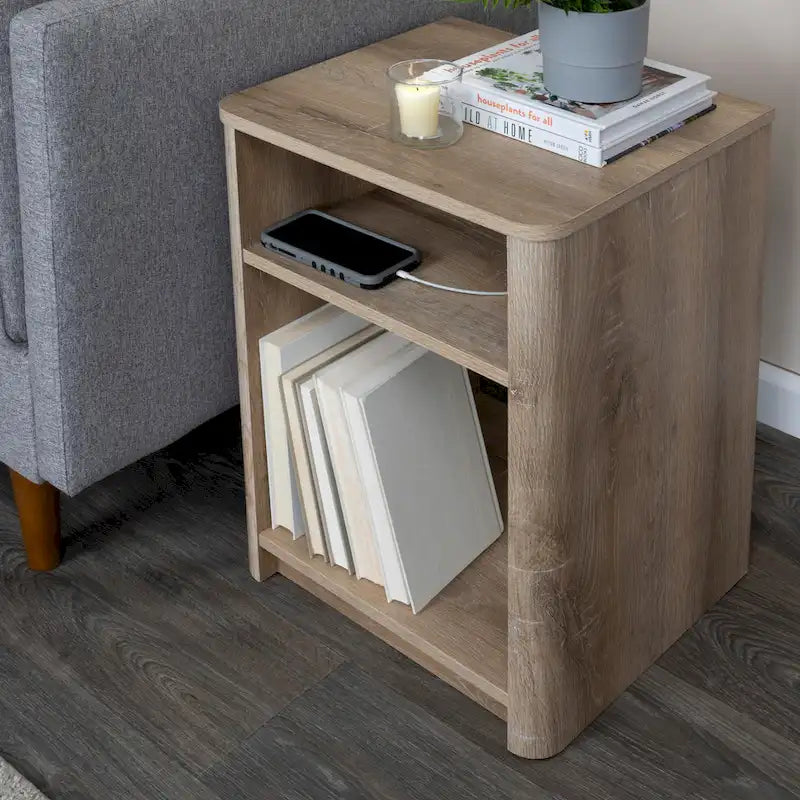 Table d'appoint avec grain de bois de chêne côtier et étagère ouverte de rangement