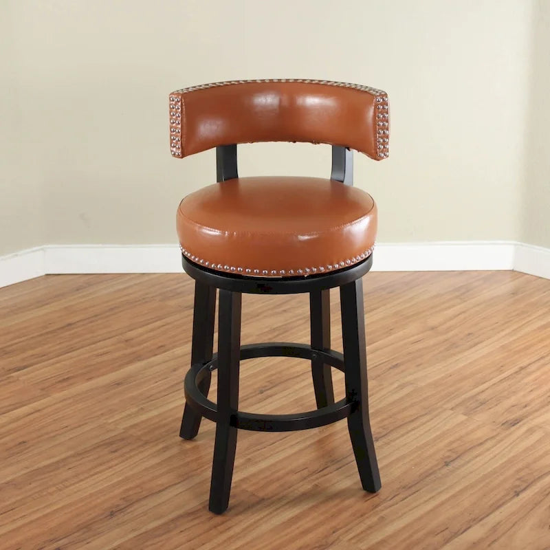 Tabouret de comptoir pivotant en similicuir avec garniture cloutée marron foncé