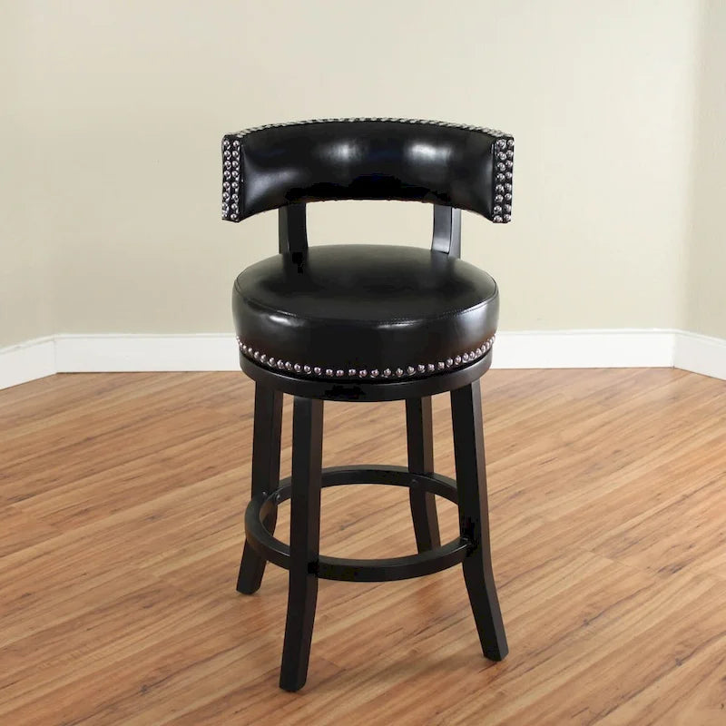 Tabouret de comptoir pivotant en similicuir avec garniture cloutée marron foncé