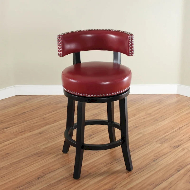 Tabouret de comptoir pivotant en similicuir avec garniture cloutée marron foncé