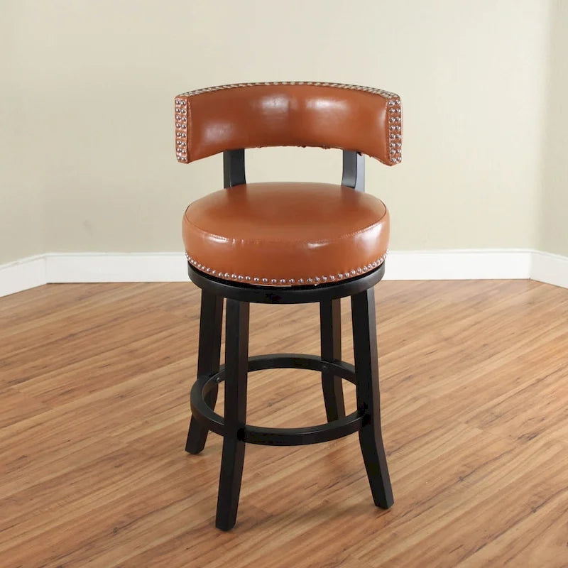 Tabouret de comptoir pivotant en similicuir avec garniture cloutée marron foncé