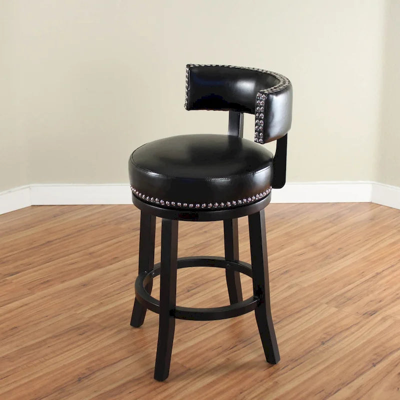 Tabouret de comptoir pivotant en similicuir avec garniture cloutée marron foncé