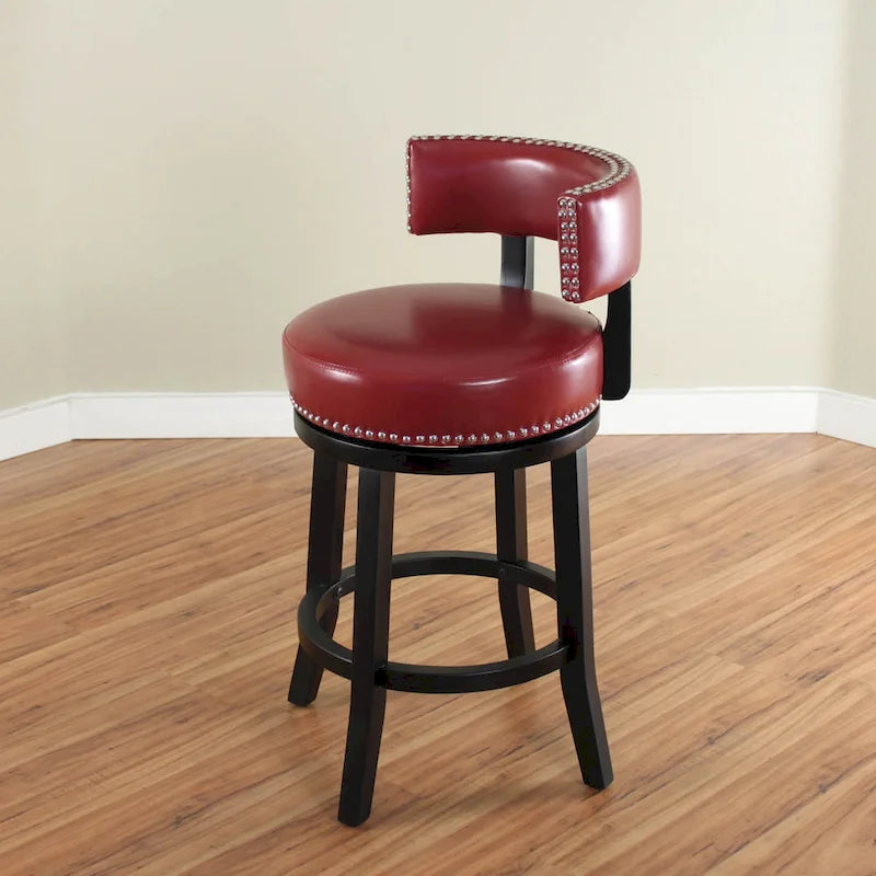 Tabouret de comptoir pivotant en similicuir avec garniture cloutée marron foncé