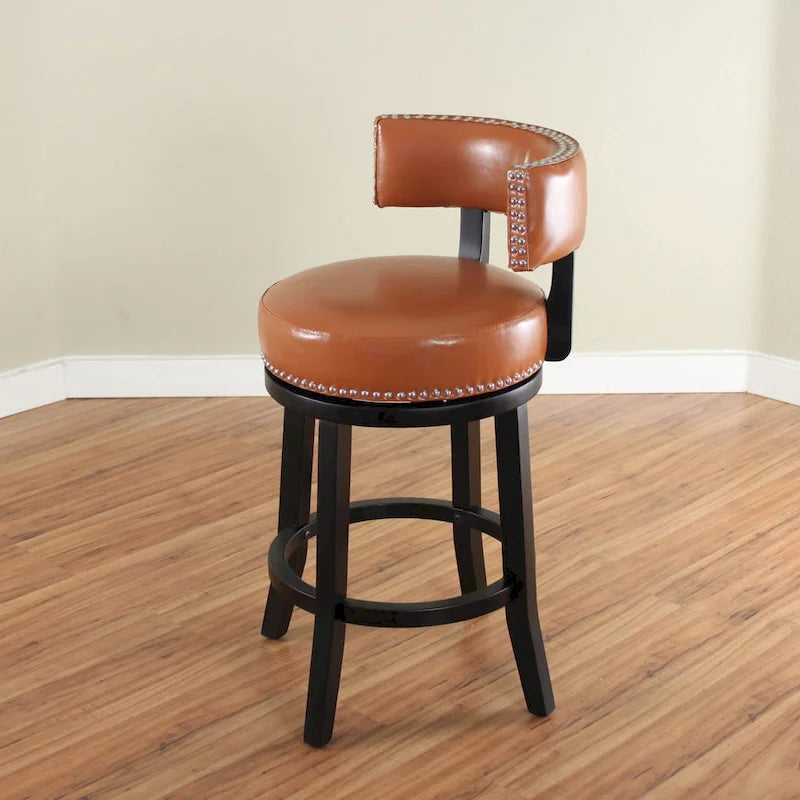Tabouret de comptoir pivotant en similicuir avec garniture cloutée marron foncé