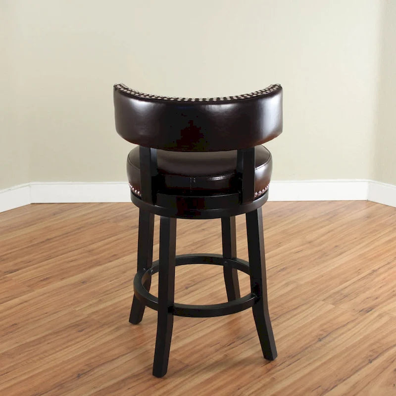 Tabouret de comptoir pivotant en similicuir avec garniture cloutée marron foncé