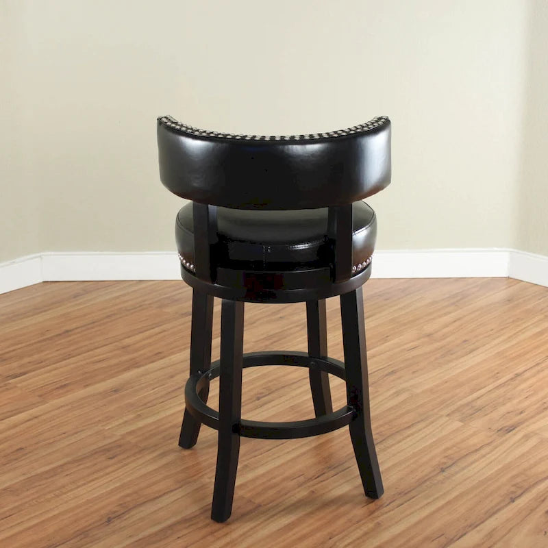 Tabouret de comptoir pivotant en similicuir avec garniture cloutée marron foncé
