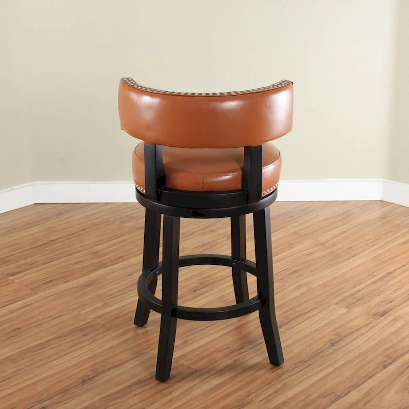 Tabouret de comptoir pivotant en similicuir avec garniture cloutée marron foncé
