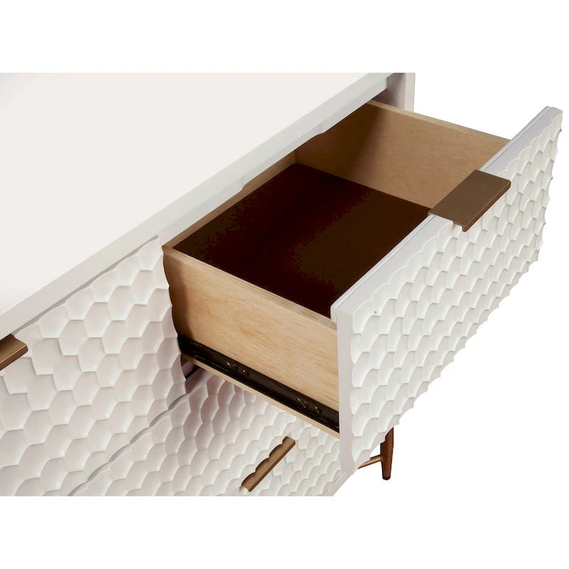 Meuble TV en bois texturé blanc avec base en métal doré