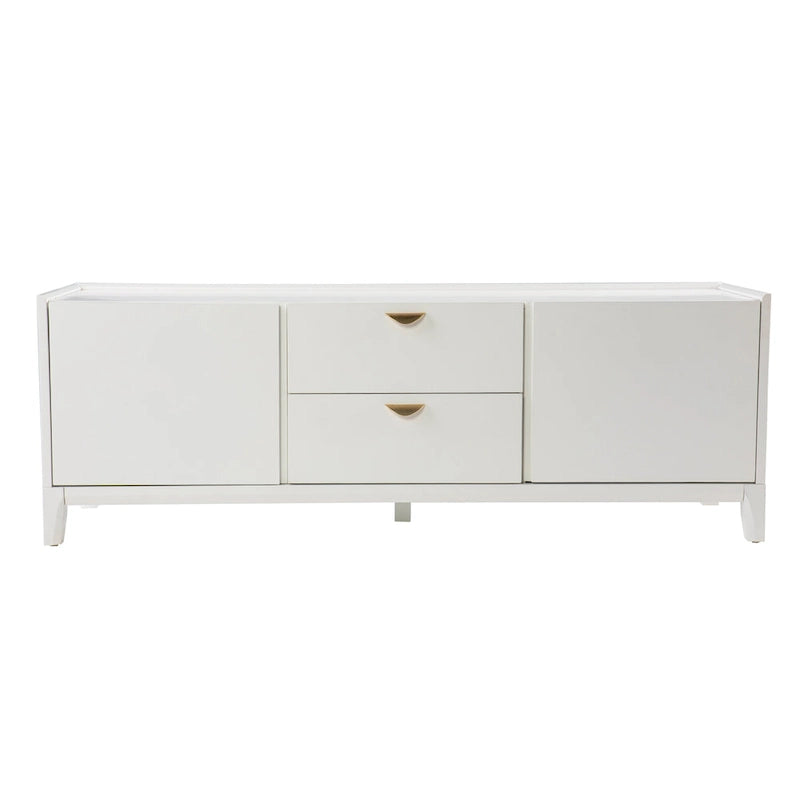 White Low-Profile Media TV Stand with Storage Drawers and Cabinets