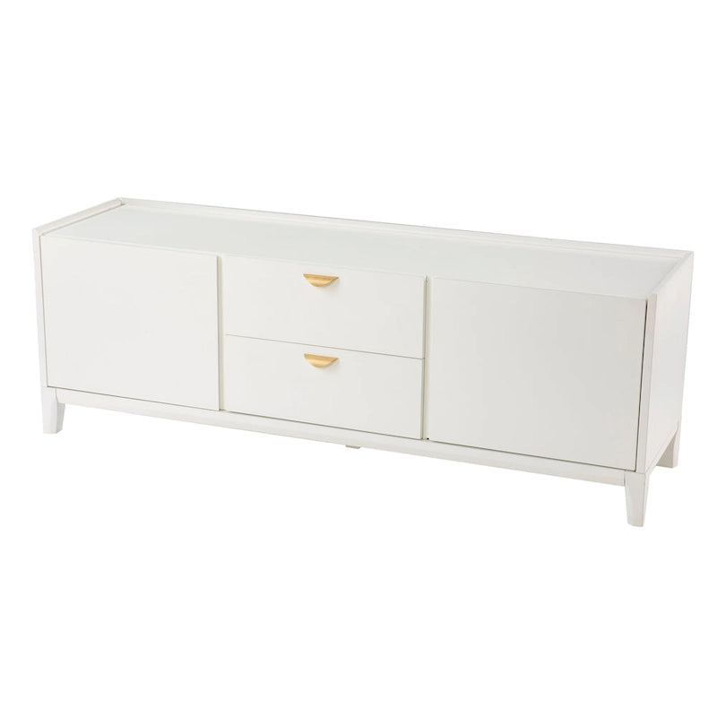 White Low-Profile Media TV Stand with Storage Drawers and Cabinets
