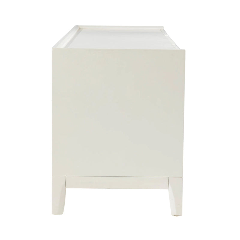 Meuble TV bas blanc avec tiroirs et armoires de rangement