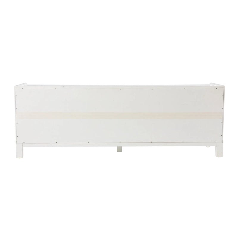 Meuble TV bas blanc avec tiroirs et armoires de rangement
