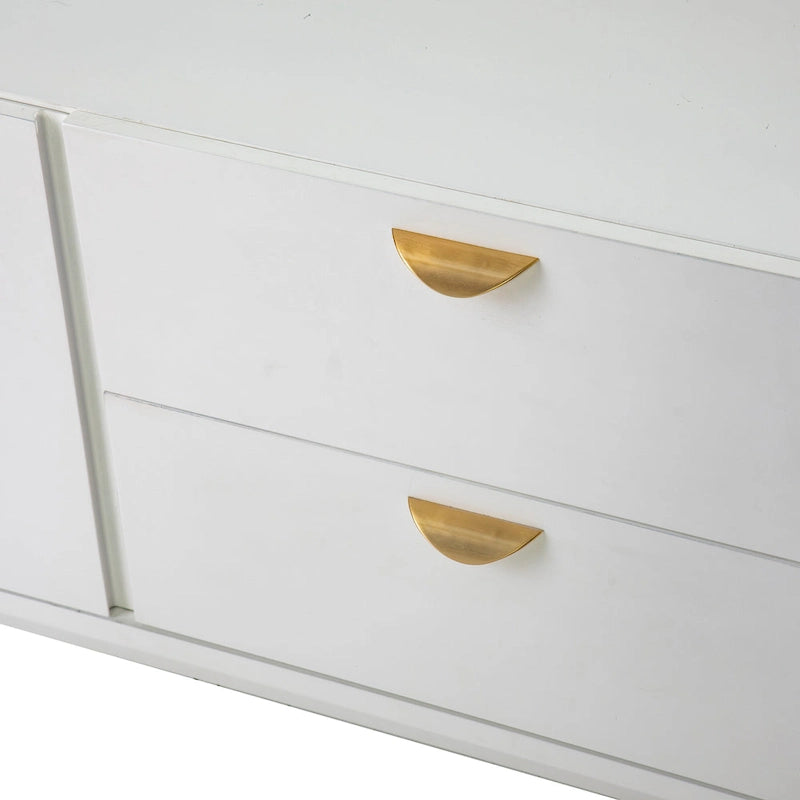 Meuble TV bas blanc avec tiroirs et armoires de rangement