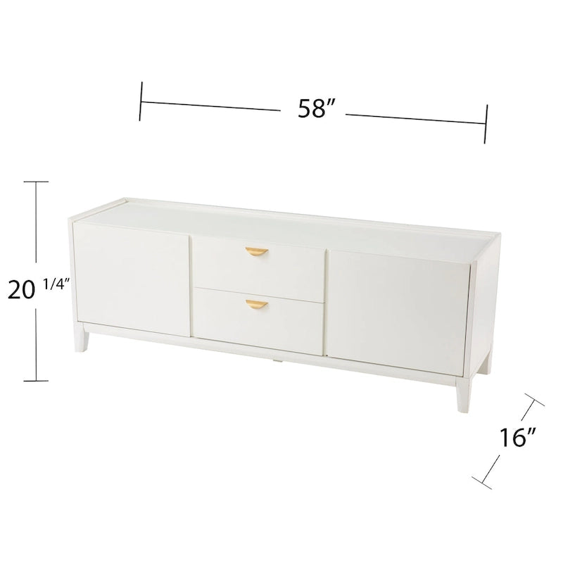 Meuble TV bas blanc avec tiroirs et armoires de rangement