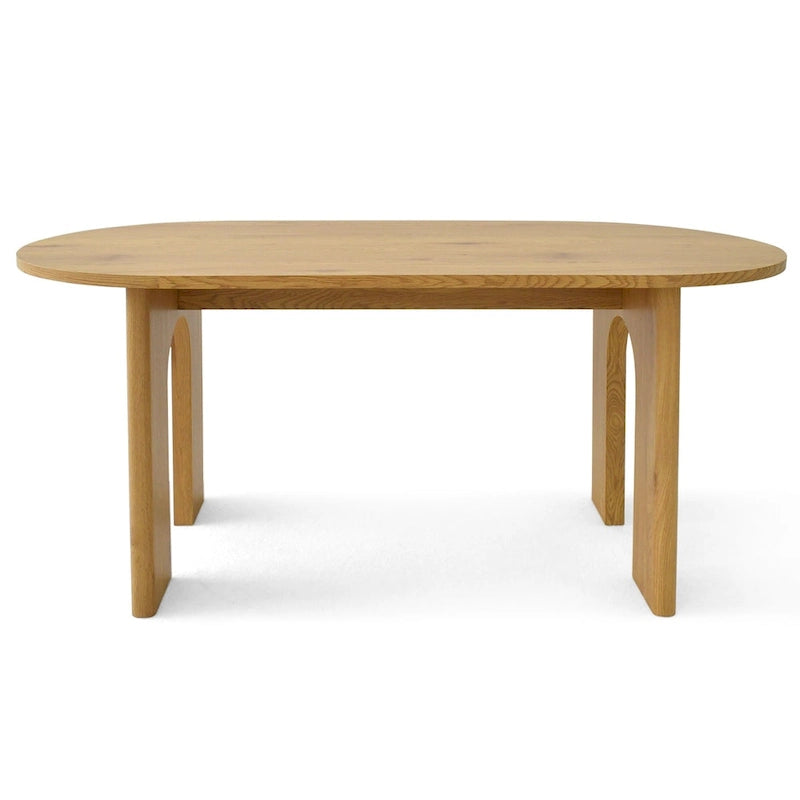Table de salle à manger ovale Pied central arqué Fini bois de chêne naturel