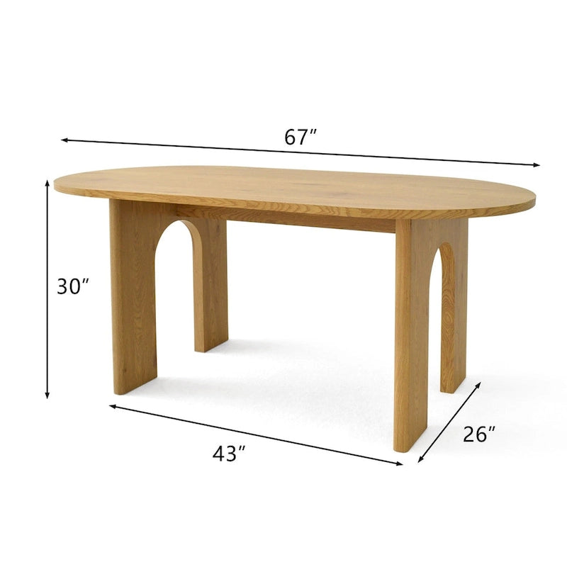 Table de salle à manger ovale Pied central arqué Fini bois de chêne naturel
