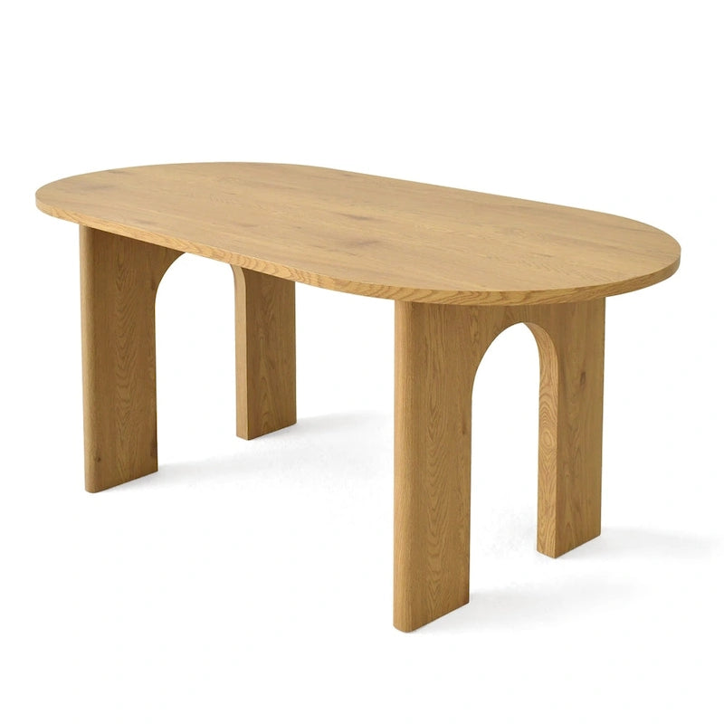 Table de salle à manger ovale Pied central arqué Fini bois de chêne naturel