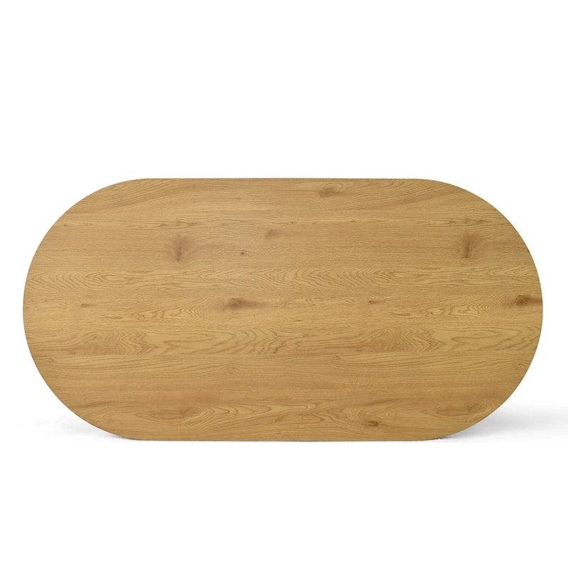 Table de salle à manger ovale Pied central arqué Fini bois de chêne naturel