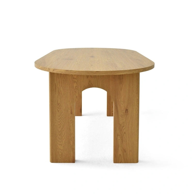 Table de salle à manger ovale Pied central arqué Fini bois de chêne naturel
