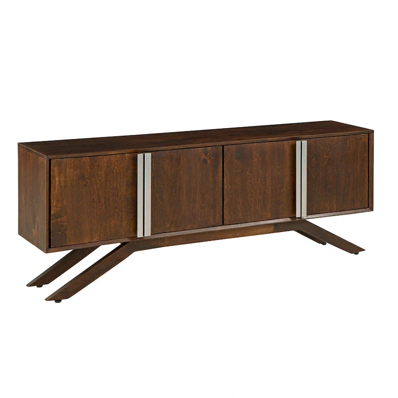 Meuble TV en noyer massif style Mid-Century Modern avec portes de rangement