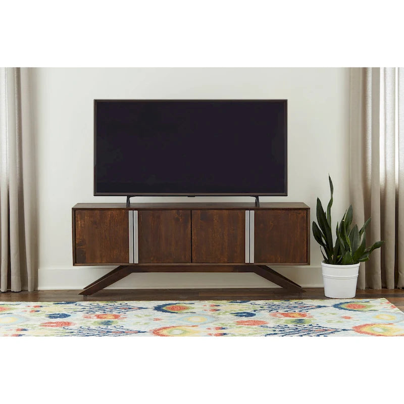 Meuble TV en noyer massif style Mid-Century Modern avec portes de rangement