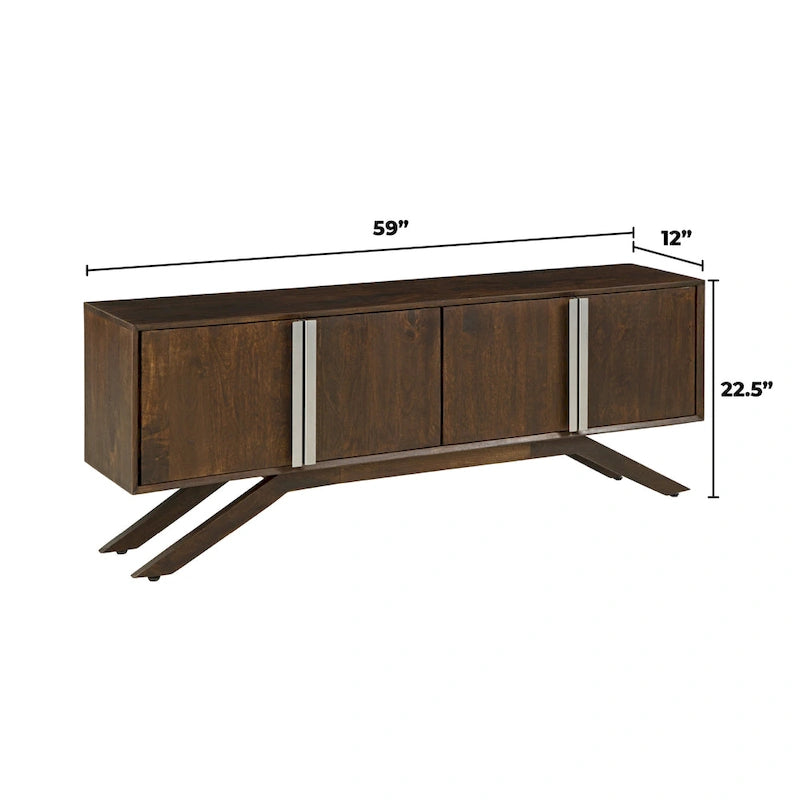 Mid-Century Modern Solid Wood Walnut TV Stand with Storage Doors