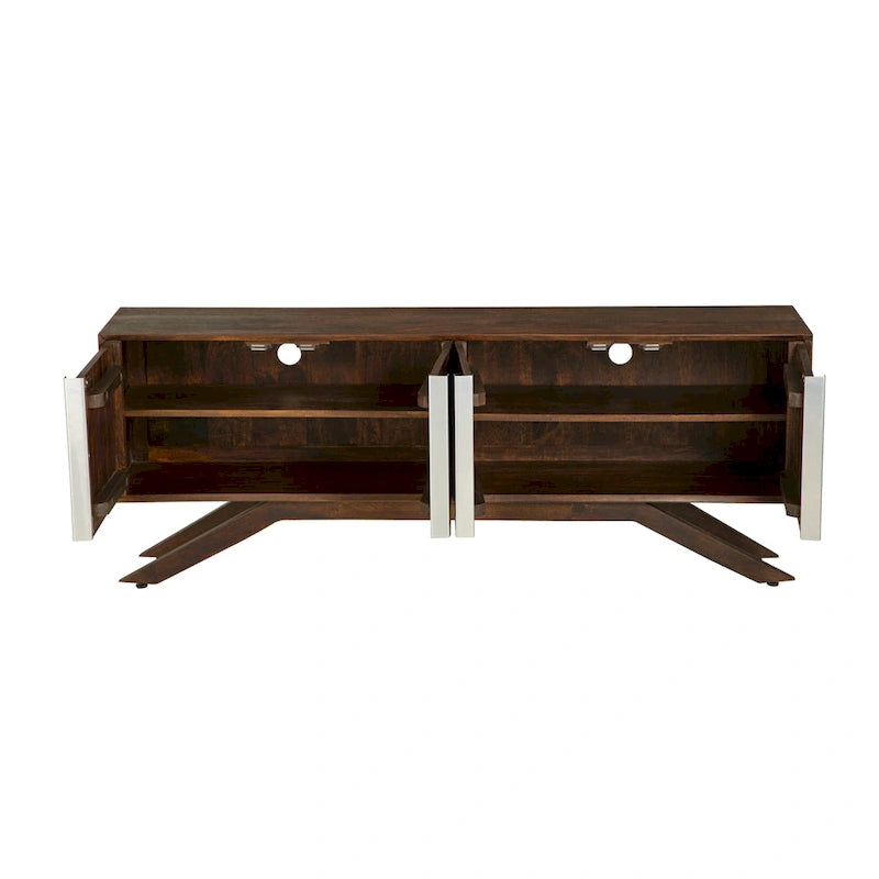 Meuble TV en noyer massif style Mid-Century Modern avec portes de rangement