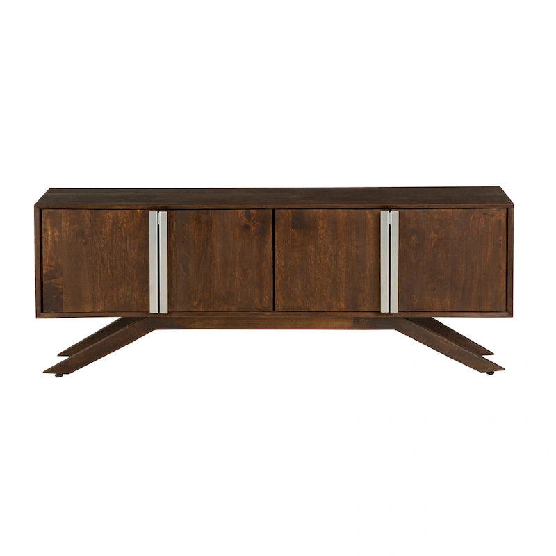 Meuble TV en noyer massif style Mid-Century Modern avec portes de rangement