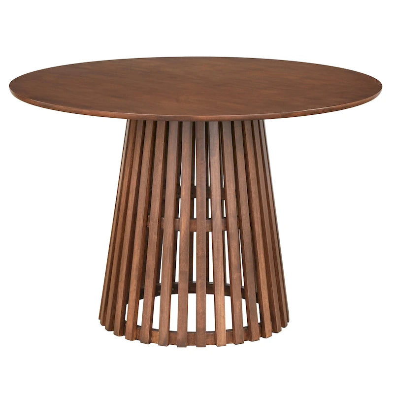 Table à manger ronde moderne du milieu du siècle avec piédestal à lattes Noyer Noir
