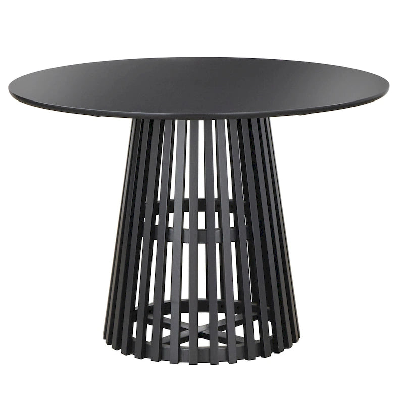 Table à manger ronde moderne du milieu du siècle avec piédestal à lattes Noyer Noir