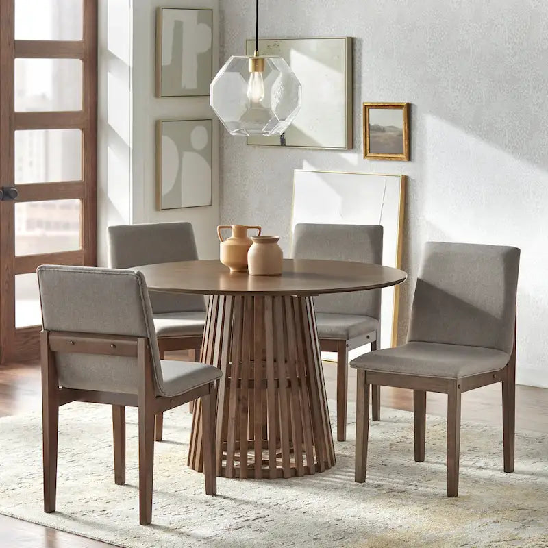 Table à manger ronde moderne du milieu du siècle avec piédestal à lattes Noyer Noir