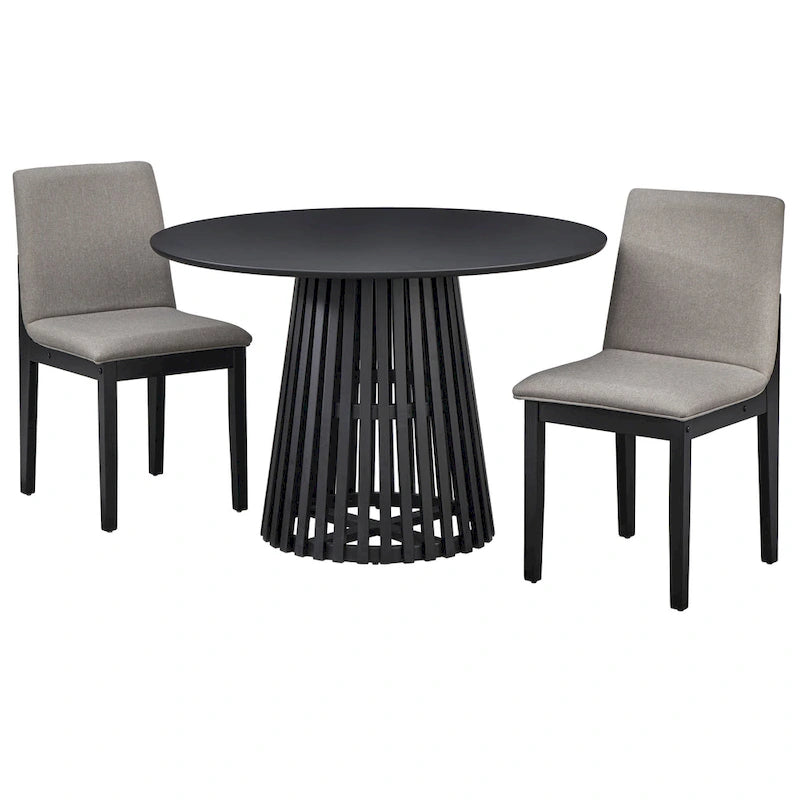 Table à manger ronde moderne du milieu du siècle avec piédestal à lattes Noyer Noir