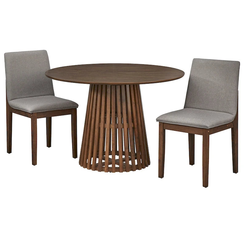 Table à manger ronde moderne du milieu du siècle avec piédestal à lattes Noyer Noir
